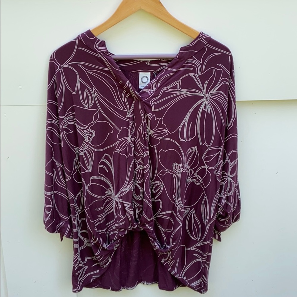 NWT Anthropologie purple floral twist front top